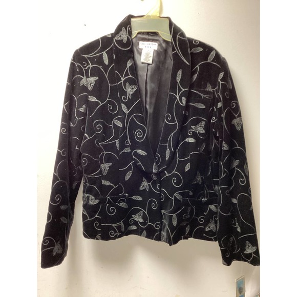 NWT- Fancy Covington Size 16 Black Velour/Velvet Embroidered Blazer Jacket - Picture 1 of 12